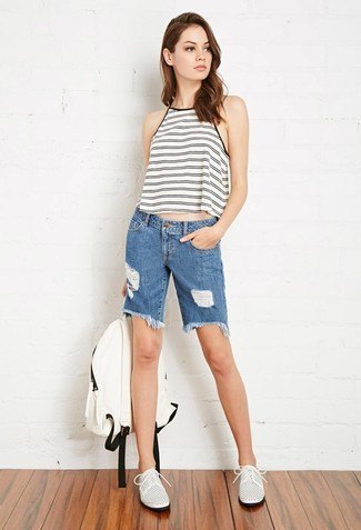 gray and white halterneck jean shorts