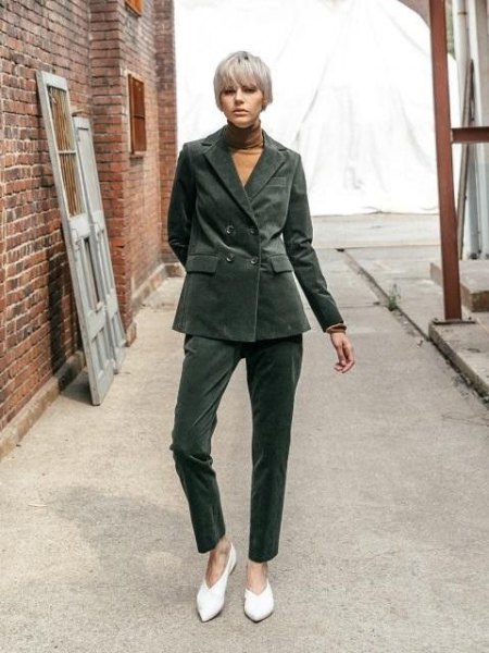 gray oversized corduroy blazer with matching trousers