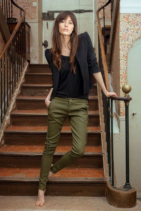 French style green skinny jeans