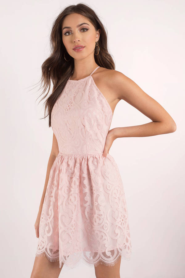 Baby pink lace halter dress mini
