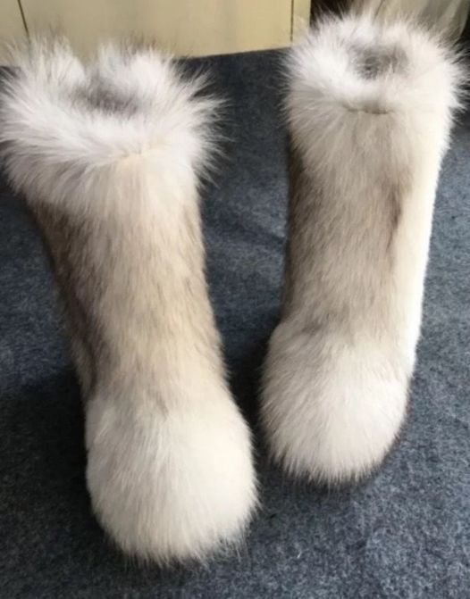 Women Plush Luxury Eskimo White Fox Fur Boots Long Bootleg.