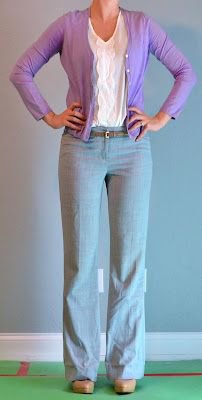 white blouse and gray linen trousers with wide legs