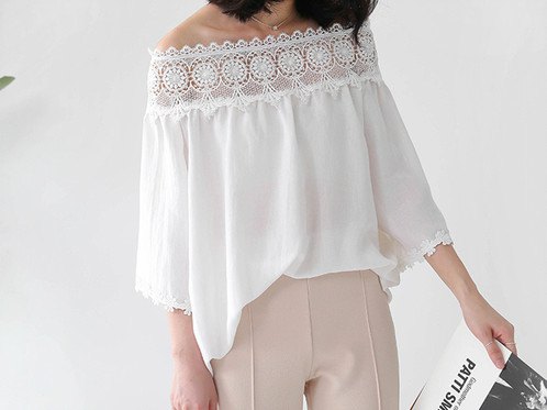 white boat neck blouse and light pink pants