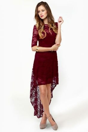 semi-sheer burgundy dress with high low top