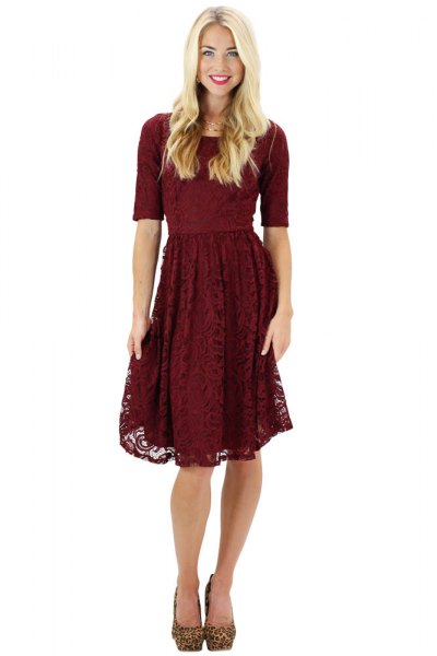 half sleeve fit and flared knee length lace dress