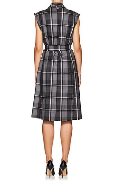 gray checked wool dress with gathered waist