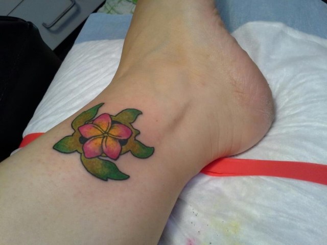 Plumeria and Turtle Tattoo
