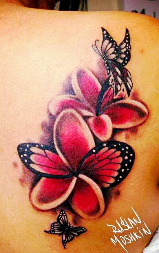 Plumeria and butterfly tattoo