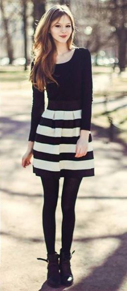 black long sleeve t-shirt striped skater dress