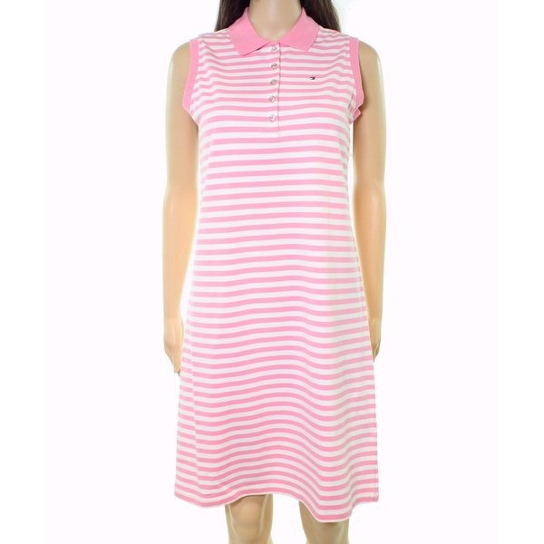 light gray and white striped knee length polo shirt dress