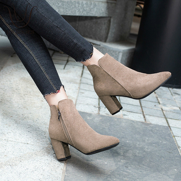 Buy 2018 Autumn Spring Women Shoes Chunky Heel Suede Fashion Pumps.