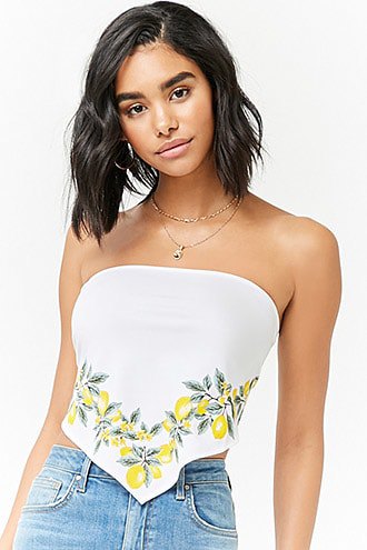 White Floral Strapless Top and Blue Mom Jeans