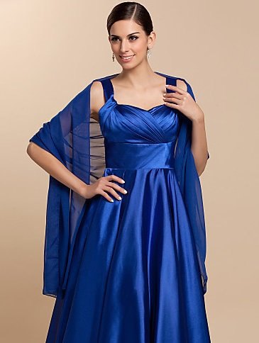 Royal blue fit and flare silk midi dress with a semi-sheer scarf