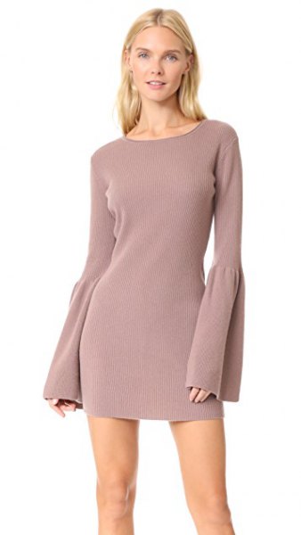 light gray mini cashmere dress with bell sleeves