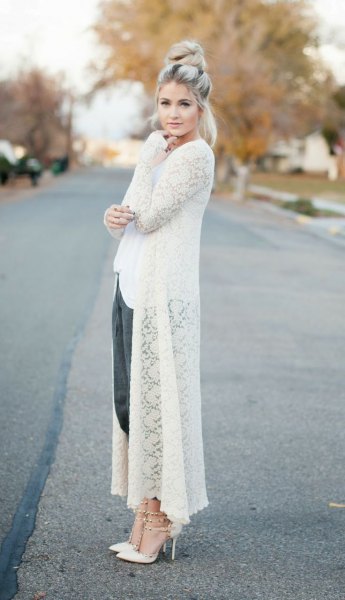 cardigan long white top outfit