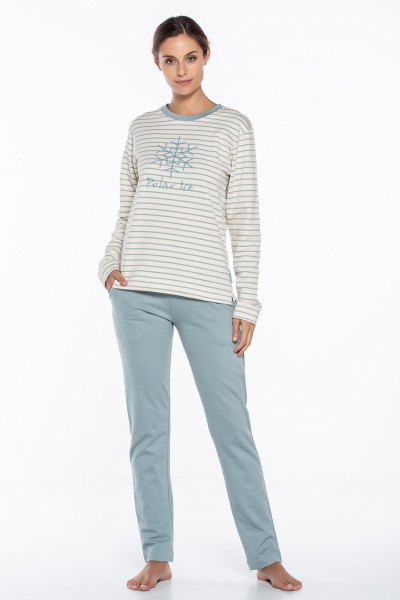 light gray and white striped graphic t-shirt with loose fitting pants