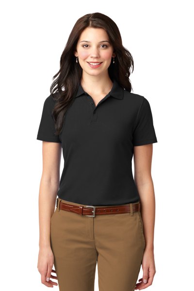 black polo shirt with green chinos