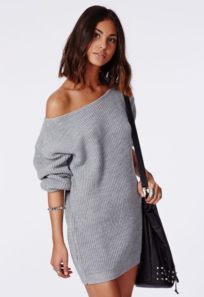 Gray Strapless Knit Sweater Dress