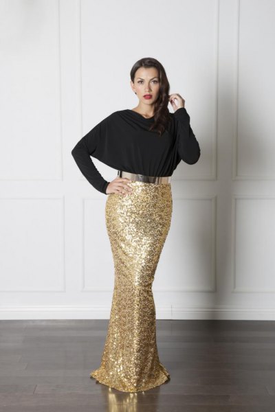 black top gold sequined mermaid skirt