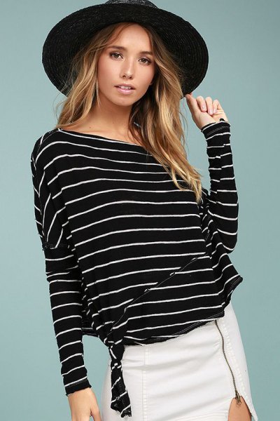 striped white skirt with dolman sleeves