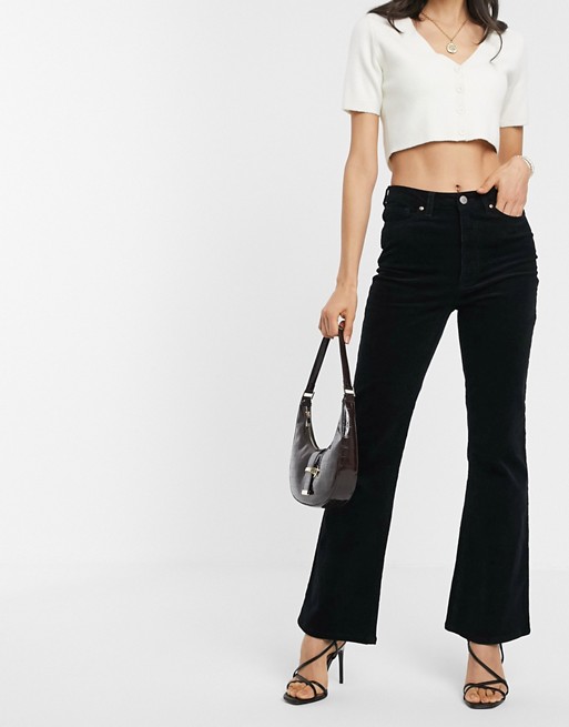 Warehouse corduroy flared trousers in black |  HOW