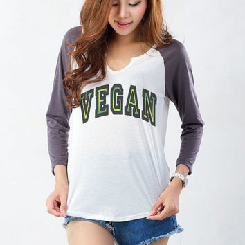Gray and White Funny Long Sleeve Graphic Tee with Blue Denim Shorts