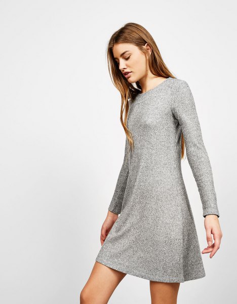 mottled gray mini dress with flared ribs