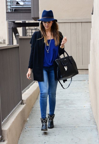 Studded boots with black cardigan