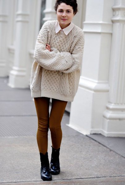white collared shirt and light pink knit sweater