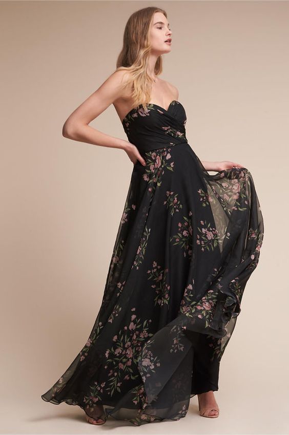black strapless dress casual floral