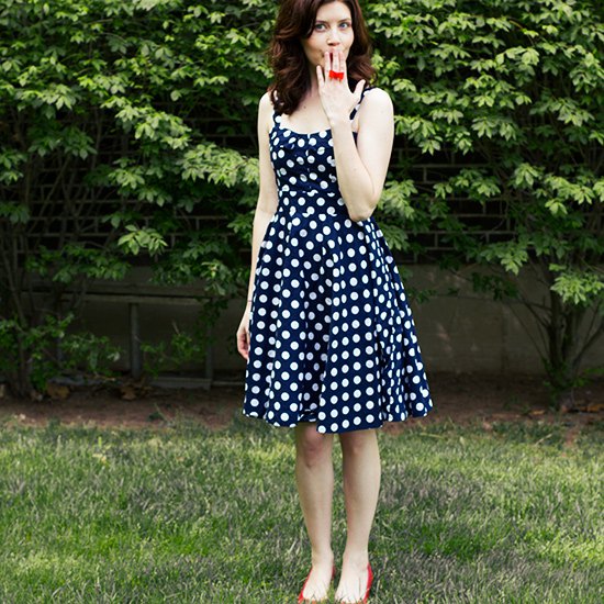 Navy and White Polka Dot Fit and Flare Midi Dress