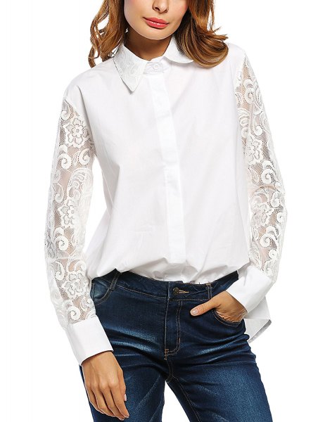 white shirt with buttons and lace sleeves
