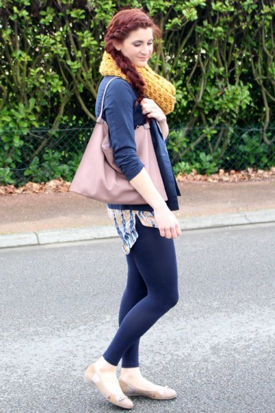 Dark blue bomber jacket with matching leggings and tunic blouse