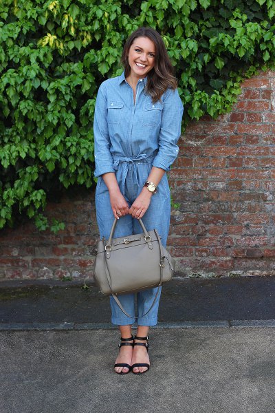 Long sleeve chambray strappy sandals with straps