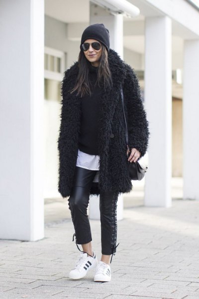 black teddy coat all black outfit