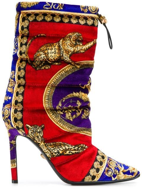 Shop Versace leopard print padded ankle boots.  |  Blue ankle boots.