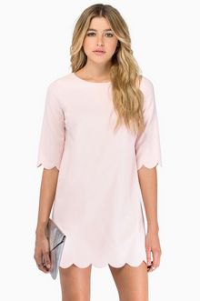Light pink t-shirt dress with scalloped hem and sleeves