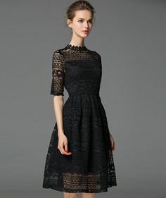 Fitted with a half sleeve neckline and flared midi dress