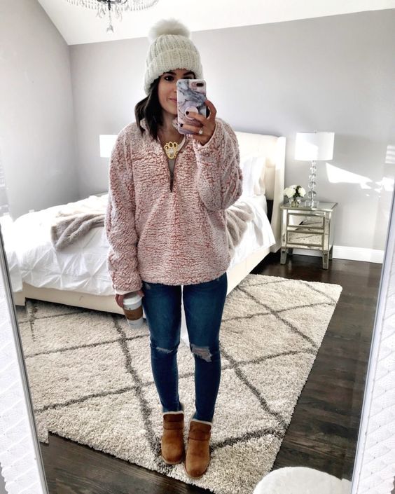 Soft pink fleece sweater