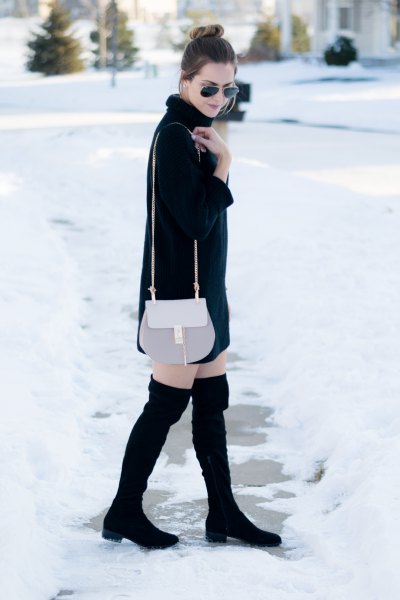 pink chic wallet and black over the knee boots