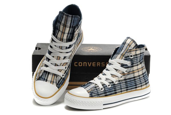 black gray and orange high top plaid canvas sneakers