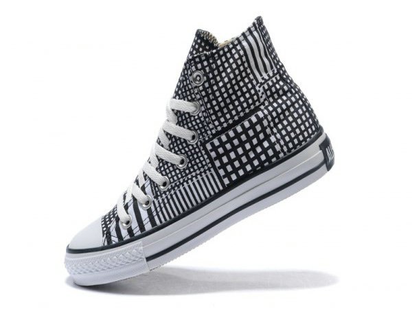 black and white checkered high-top canvas sneakers