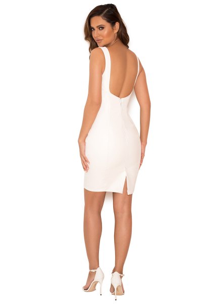 backless leather dress white pointed toe heels