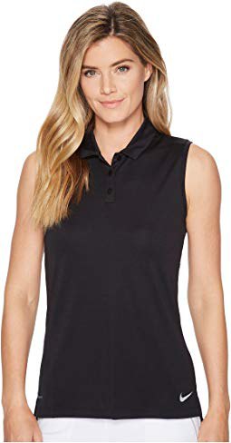 black sleeveless slim fit golf shirt with white pants