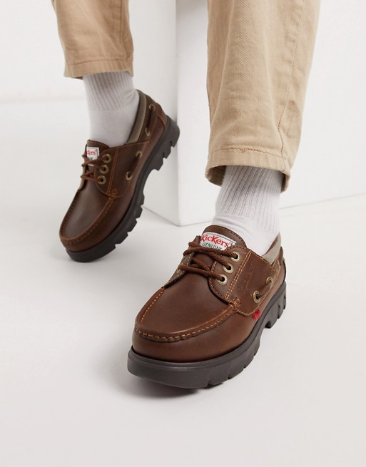 Kickers Lennon Boat Shoes in Brown Leather |  HOW