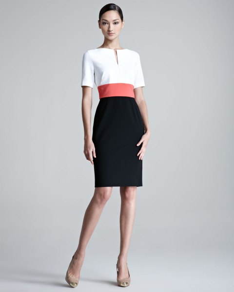 Bodycon dress with faux belt and color block detailing