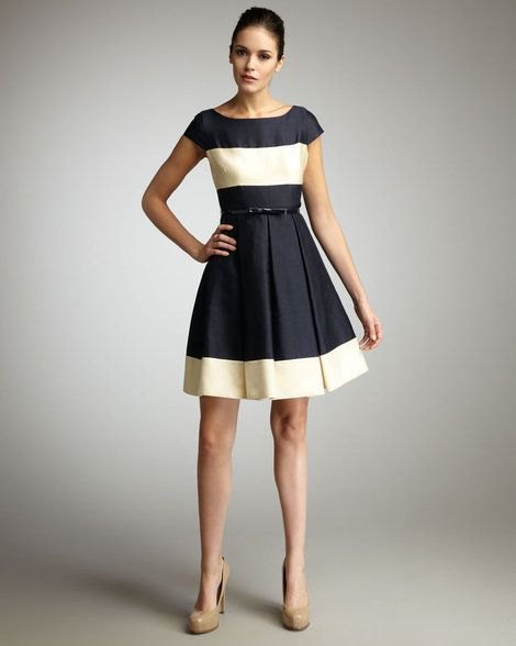 black and light yellow belted color block dress
