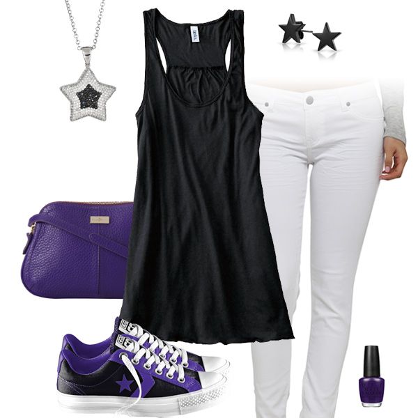 Cute Black, White & Purple Outfit with Converse All Stars |  purple .