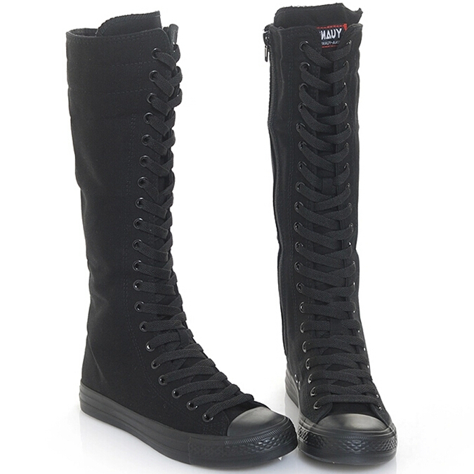 Buy Long Canvas Boots Black White Color Knee High Sneakers Women.