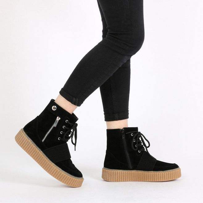 Made In China Women Black Casual Shoes High Top Creeper.